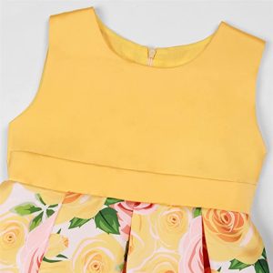 3D FLOWER YELLOW PARTY WEAR KIDS GIRL FROCK